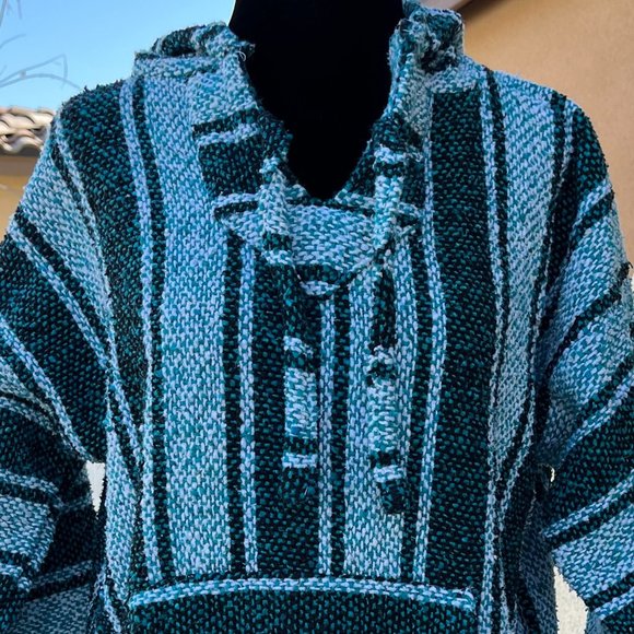 Confecciones Artilana Green Striped Poncho Women Size Medium - Picture 2 of 16